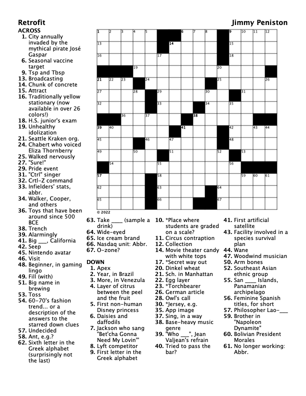 Crossword puzzle with clues