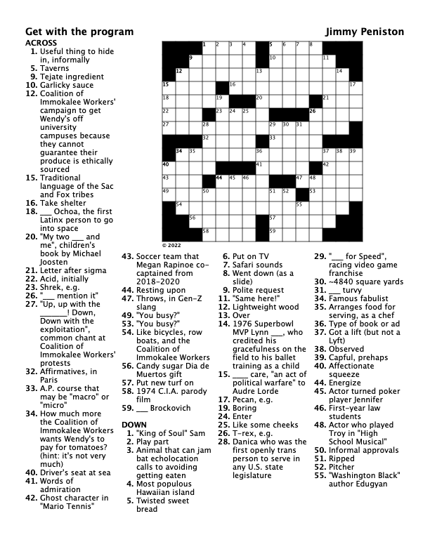 Crossword puzzle with clues