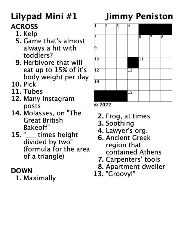 Empty 7x7 crossword puzzle including clues