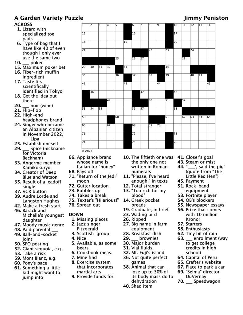 Crossword with clues